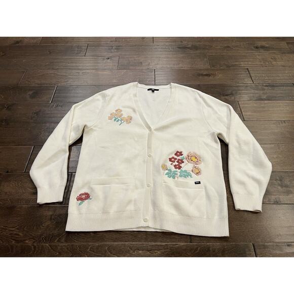 Vintage Vans Womens Cream Embroidered Floral Cardigan Button Up Sweater Size M/L - Picture 2 of 11